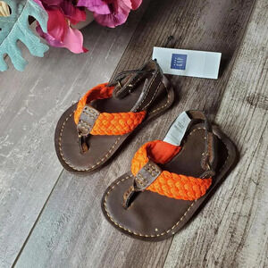 NWT babyGap Blaze Orange Braided Little Boy Velcro Strap Flip Flops Size 6